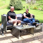Ensemble de conversation d'extérieur Sunnydaze Longford en rotin avec canapé sectionnel et chaise longue, coussins d'assise et table basse – Anthracite – 2 pièces