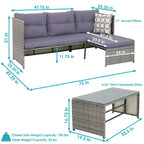 Ensemble de conversation d'extérieur Sunnydaze Longford en rotin avec canapé sectionnel et chaise longue, coussins d'assise et table basse – Anthracite – 2 pièces