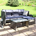 Ensemble de conversation d'extérieur Sunnydaze Longford en rotin avec canapé sectionnel et chaise longue, coussins d'assise et table basse – Anthracite – 2 pièces