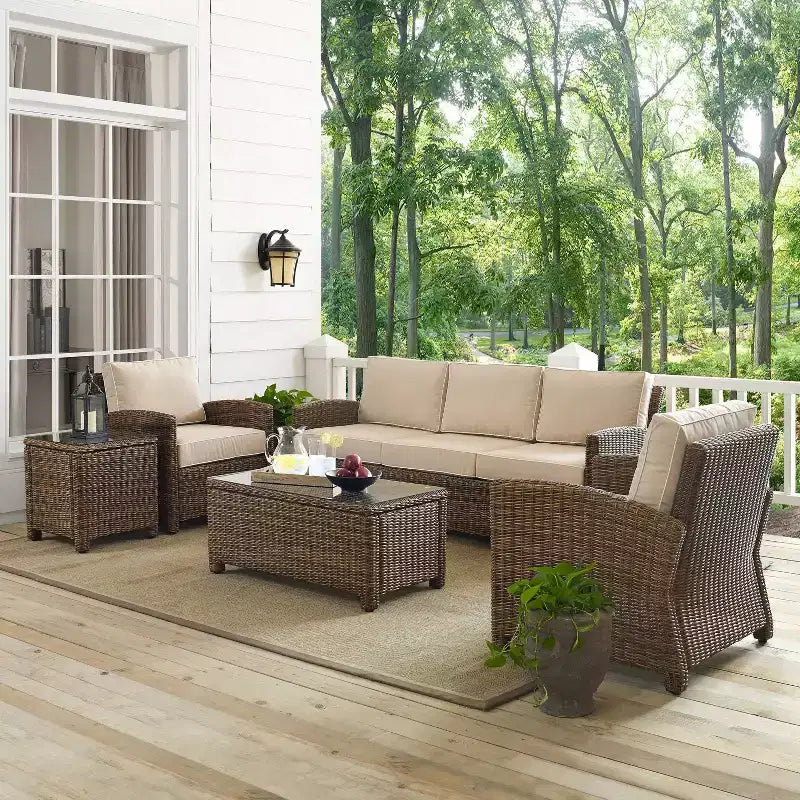 Ensemble de sofa 5 pièces en osier d'extérieur Bradenton - Crosley
