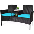 Ensemble de conversation Costway pour patio en rotin, canapé rembourré, causeuse, table en verre, chaise rouge/turquoise