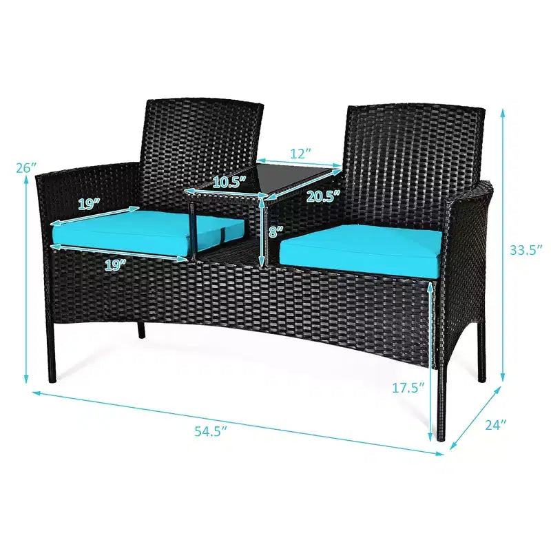 Ensemble de conversation Costway pour patio en rotin, canapé rembourré, causeuse, table en verre, chaise rouge/turquoise