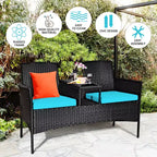Ensemble de conversation Costway pour patio en rotin, canapé rembourré, causeuse, table en verre, chaise rouge/turquoise