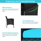 Ensemble de conversation Costway pour patio en rotin, canapé rembourré, causeuse, table en verre, chaise rouge/turquoise