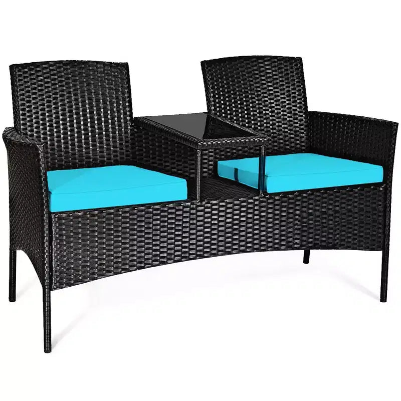 Ensemble de conversation Costway pour patio en rotin, canapé rembourré, causeuse, table en verre, chaise rouge/turquoise