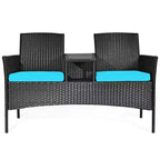 Ensemble de conversation Costway pour patio en rotin, canapé rembourré, causeuse, table en verre, chaise rouge/turquoise