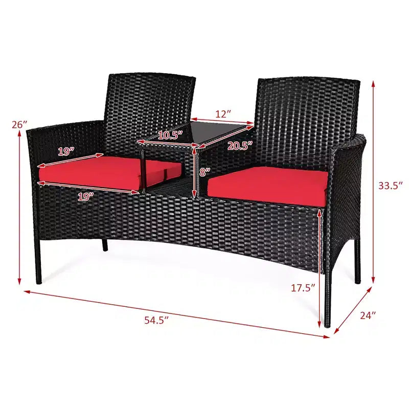 Ensemble de conversation Costway pour patio en rotin, canapé rembourré, causeuse, table en verre, chaise rouge/turquoise