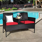 Ensemble de conversation Costway pour patio en rotin, canapé rembourré, causeuse, table en verre, chaise rouge/turquoise