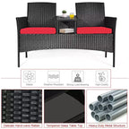 Ensemble de conversation Costway pour patio en rotin, canapé rembourré, causeuse, table en verre, chaise rouge/turquoise
