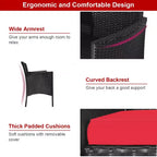 Ensemble de conversation Costway pour patio en rotin, canapé rembourré, causeuse, table en verre, chaise rouge/turquoise