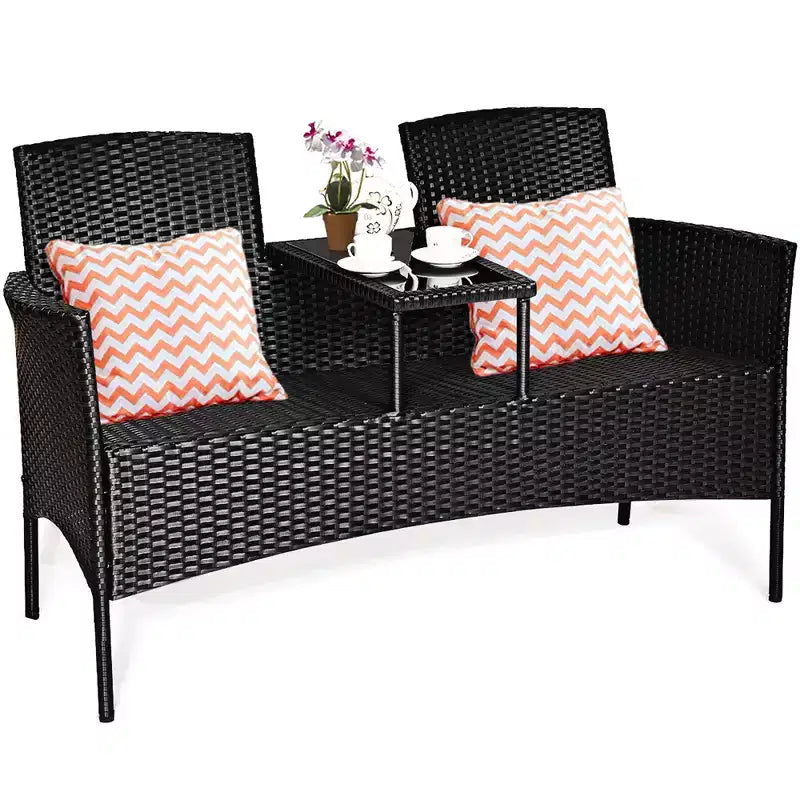 Ensemble de conversation Costway pour patio en rotin, canapé rembourré, causeuse, table en verre, chaise rouge/turquoise