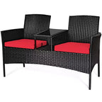 Ensemble de conversation Costway pour patio en rotin, canapé rembourré, causeuse, table en verre, chaise rouge/turquoise