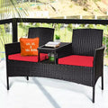 Costway Patio Rattan Conversation Set Seat Sofa Cushioned Loveseat Glass Table Chair Red\Turquoise