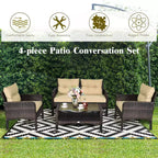 Costway Ensemble de Meubles de Jardin 4 Pièces en Rotin, Canapé Causeuse Table Basse avec Coussins