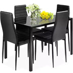 Costway Ensemble de salle à manger 5 pièces en verre et métal Table 76 cm et 4 chaises Meubles de petit-déjeuner Noir