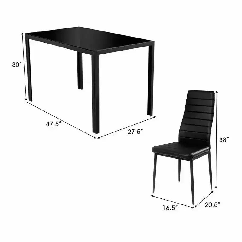 Costway Ensemble de salle à manger 5 pièces en verre et métal Table 76 cm et 4 chaises Meubles de petit-déjeuner Noir
