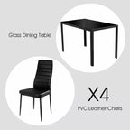 Costway Ensemble de salle à manger 5 pièces en verre et métal Table 76 cm et 4 chaises Meubles de petit-déjeuner Noir