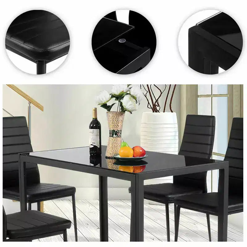 Costway Ensemble de salle à manger 5 pièces en verre et métal Table 76 cm et 4 chaises Meubles de petit-déjeuner Noir