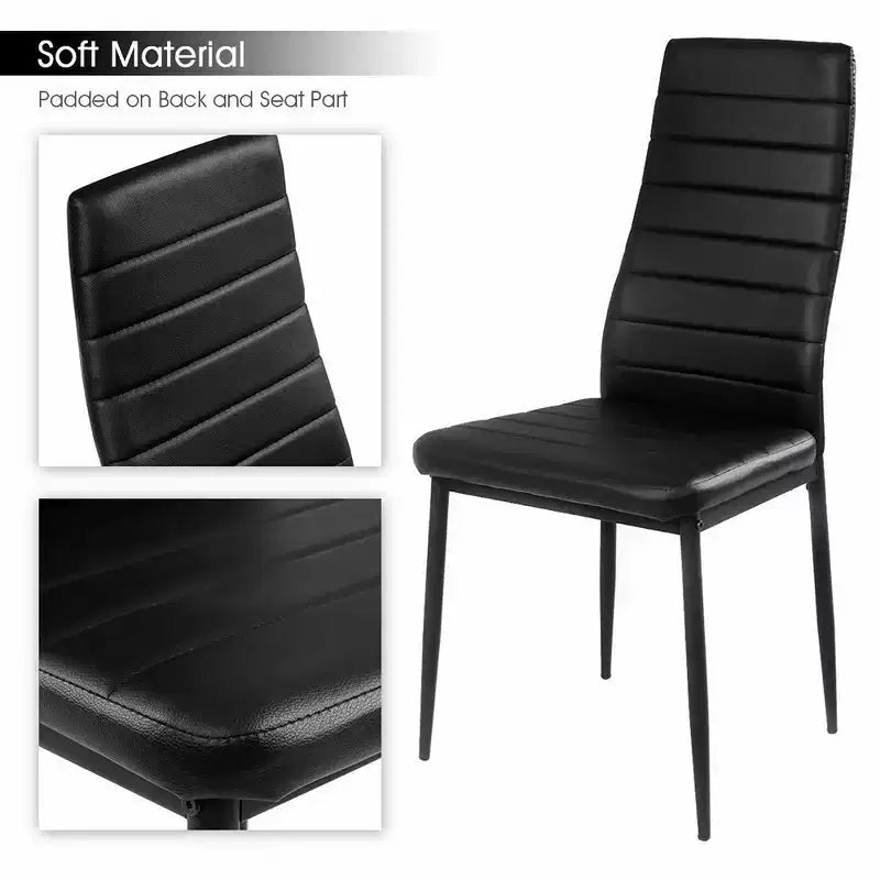 Costway Ensemble de salle à manger 5 pièces en verre et métal Table 76 cm et 4 chaises Meubles de petit-déjeuner Noir