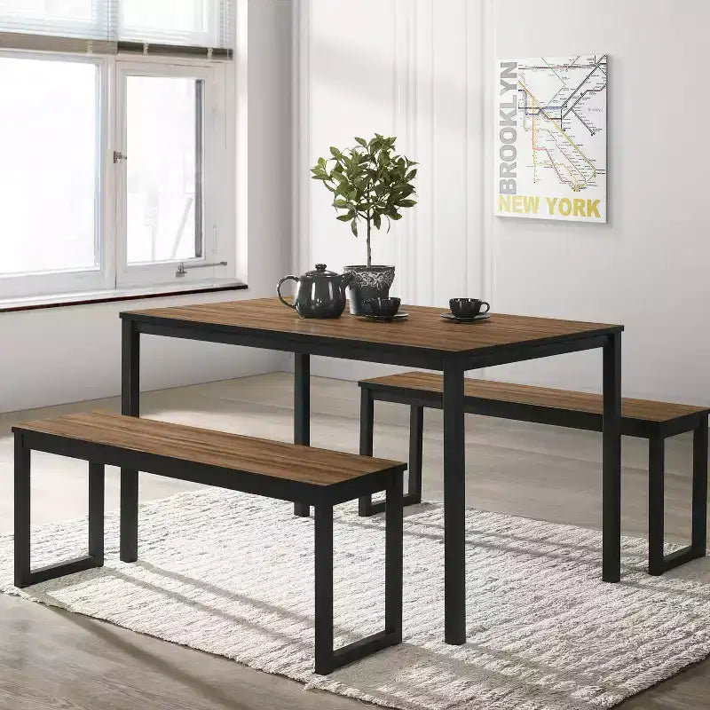 Ensemble table à manger Killucan 3 pièces avec 2 bancs - miBasics