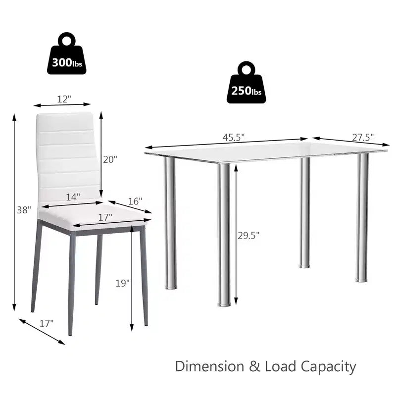Ensemble de salle à manger 5 pièces Costway Table de 75,2 cm et 4 chaises Meubles de cuisine en verre et métal Blanc