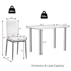 Ensemble de salle à manger 5 pièces Costway Table de 75,2 cm et 4 chaises Meubles de cuisine en verre et métal Blanc