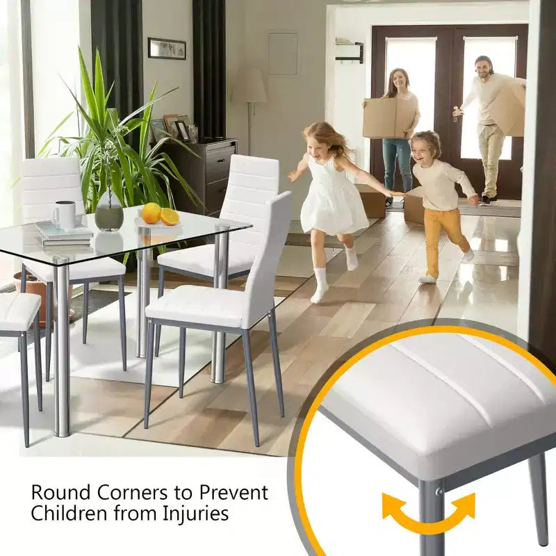 Ensemble de salle à manger 5 pièces Costway Table de 75,2 cm et 4 chaises Meubles de cuisine en verre et métal Blanc