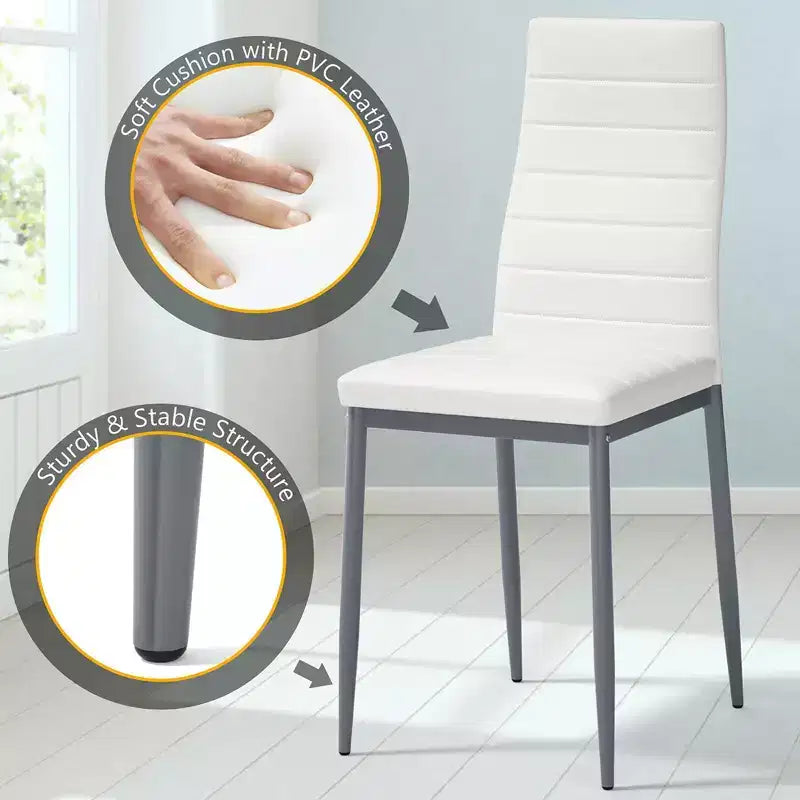 Ensemble de salle à manger 5 pièces Costway Table de 75,2 cm et 4 chaises Meubles de cuisine en verre et métal Blanc