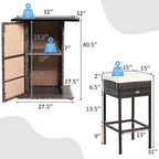 Costway Table de bar 5 pièces en rotin pour terrasse avec tabourets et étagère de rangement cachée, coussinée
