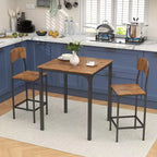 HOMCOM Ensemble table et chaises de bar 3 pièces de style industriel, hauteur comptoir, avec pieds et repose-pieds en acier