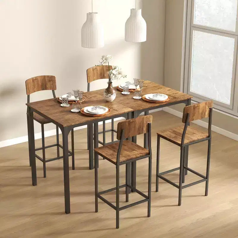 HOMCOM Ensemble table et chaises de bar 3 pièces de style industriel, hauteur comptoir, avec pieds et repose-pieds en acier