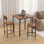 HOMCOM Ensemble table et chaises de bar 3 pièces de style industriel, hauteur comptoir, avec pieds et repose-pieds en acier