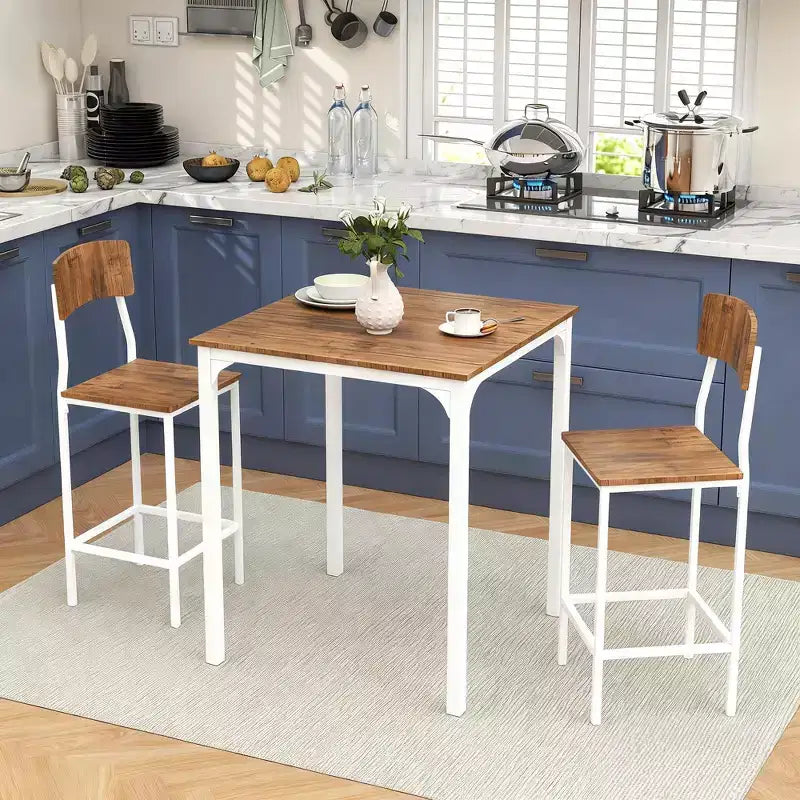 HOMCOM Ensemble table et chaises de bar 3 pièces de style industriel, hauteur comptoir, avec pieds et repose-pieds en acier