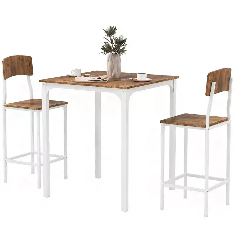 HOMCOM Ensemble table et chaises de bar 3 pièces de style industriel, hauteur comptoir, avec pieds et repose-pieds en acier