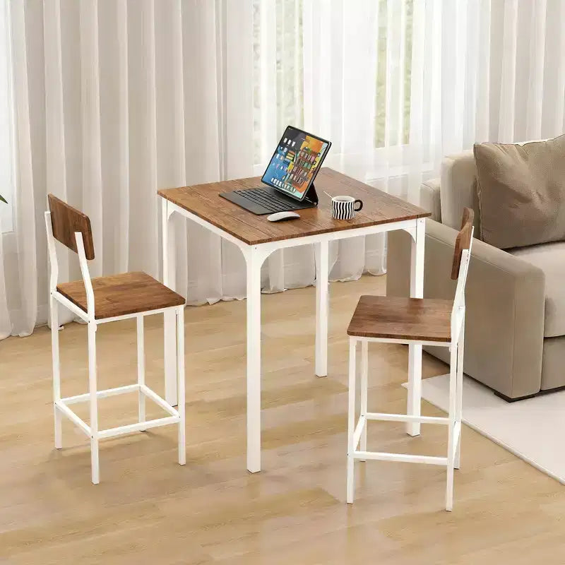 HOMCOM Ensemble table et chaises de bar 3 pièces de style industriel, hauteur comptoir, avec pieds et repose-pieds en acier
