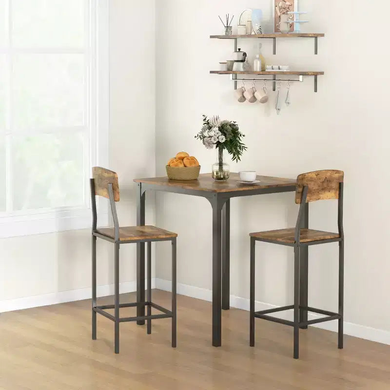 HOMCOM Ensemble table et chaises de bar 3 pièces de style industriel, hauteur comptoir, avec pieds et repose-pieds en acier