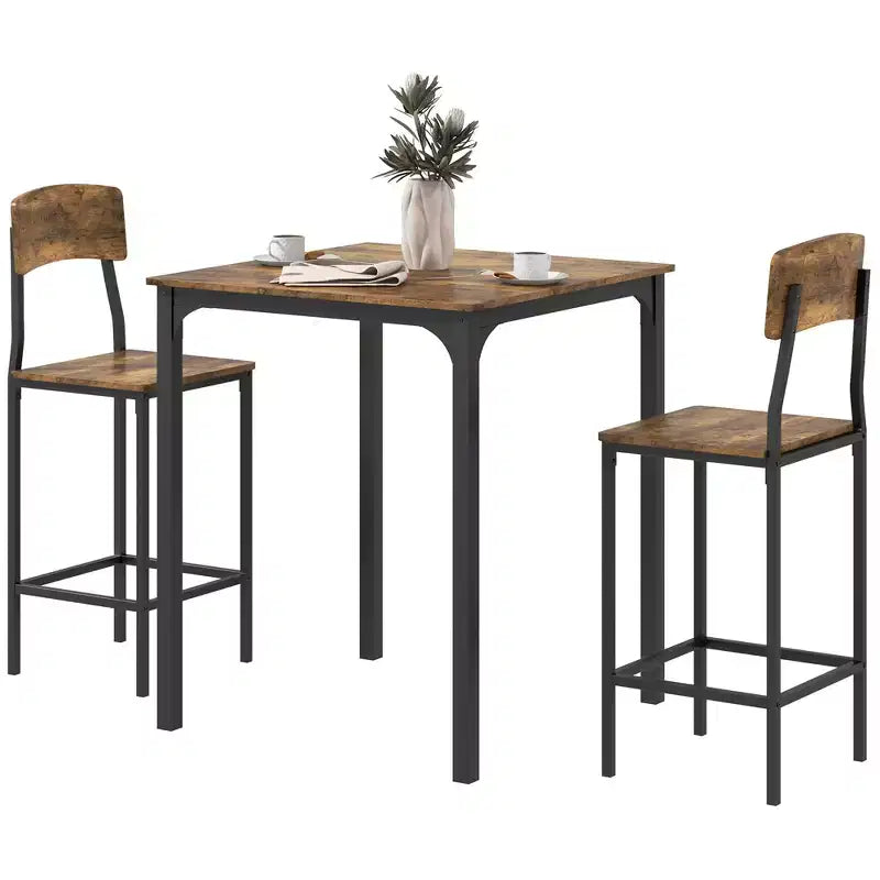 HOMCOM Ensemble table et chaises de bar 3 pièces de style industriel, hauteur comptoir, avec pieds et repose-pieds en acier