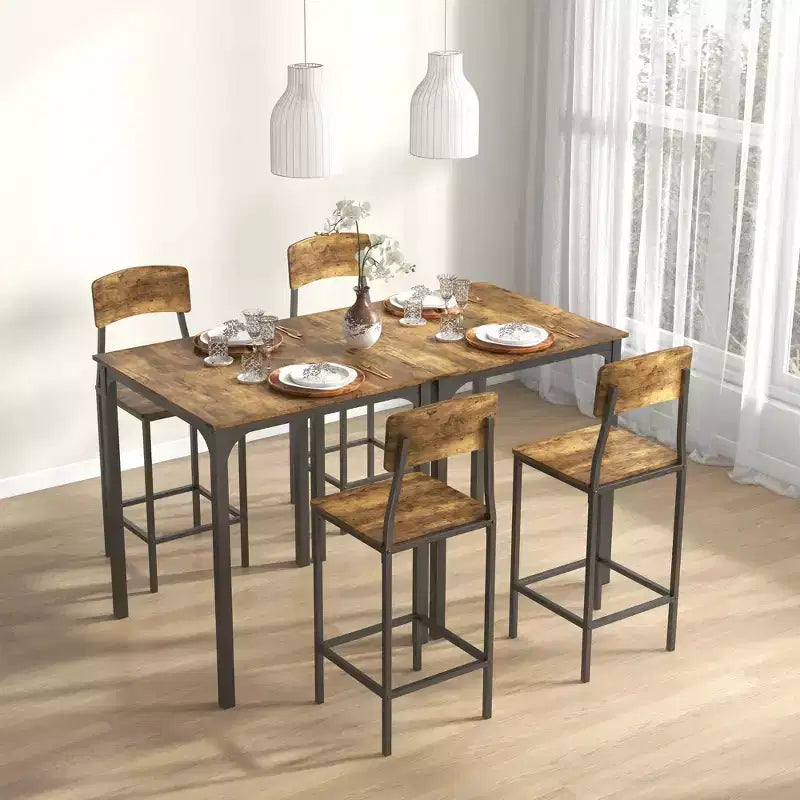 HOMCOM Ensemble table et chaises de bar 3 pièces de style industriel, hauteur comptoir, avec pieds et repose-pieds en acier