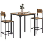 HOMCOM 3 Piece Industrial Counter Height Dining Table Set, Bar Table & Chairs with Steel Legs & Footrests