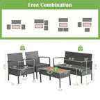 Ensemble de 4 meubles de patio en rotin Costway avec chaises rembourrées et plateau de table en bois gris