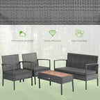 Ensemble de 4 meubles de patio en rotin Costway avec chaises rembourrées et plateau de table en bois gris