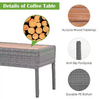 Ensemble de 4 meubles de patio en rotin Costway avec chaises rembourrées et plateau de table en bois gris