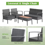Ensemble de 4 meubles de patio en rotin Costway avec chaises rembourrées et plateau de table en bois gris