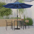 Ensemble table de patio 5 pièces Emma et Oliver - 2 chaises empilables en faux teck synthétique - Table en faux teck - Parasol avec base