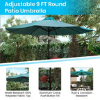 Ensemble table de patio 5 pièces Emma et Oliver - 2 chaises empilables en faux teck synthétique - Table en faux teck - Parasol avec base
