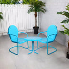 Ensemble d'extérieur Northlight 3 pièces composé de chaises et d'une table d'appoint rétro en métal motif tulipe, bleu ciel