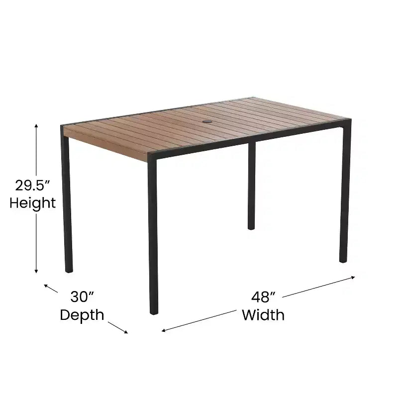 Ensemble de salle à manger 7 pièces Merrick Lane avec parasol et base - Table à cadre en acier avec trou pour parasol et 4 fauteuils de club