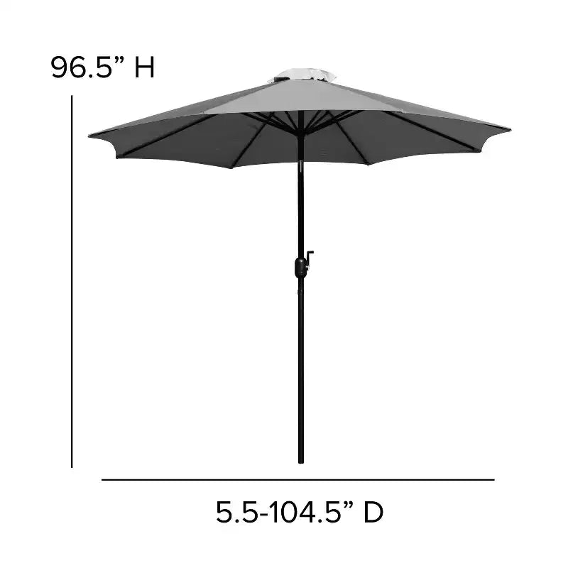 Ensemble de salle à manger 7 pièces Merrick Lane avec parasol et base - Table à cadre en acier avec trou pour parasol et 4 fauteuils de club