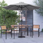 Ensemble de salle à manger 7 pièces Merrick Lane avec parasol et base - Table à cadre en acier avec trou pour parasol et 4 fauteuils de club