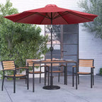 Ensemble de salle à manger 7 pièces Merrick Lane avec parasol et base - Table à cadre en acier avec trou pour parasol et 4 fauteuils de club